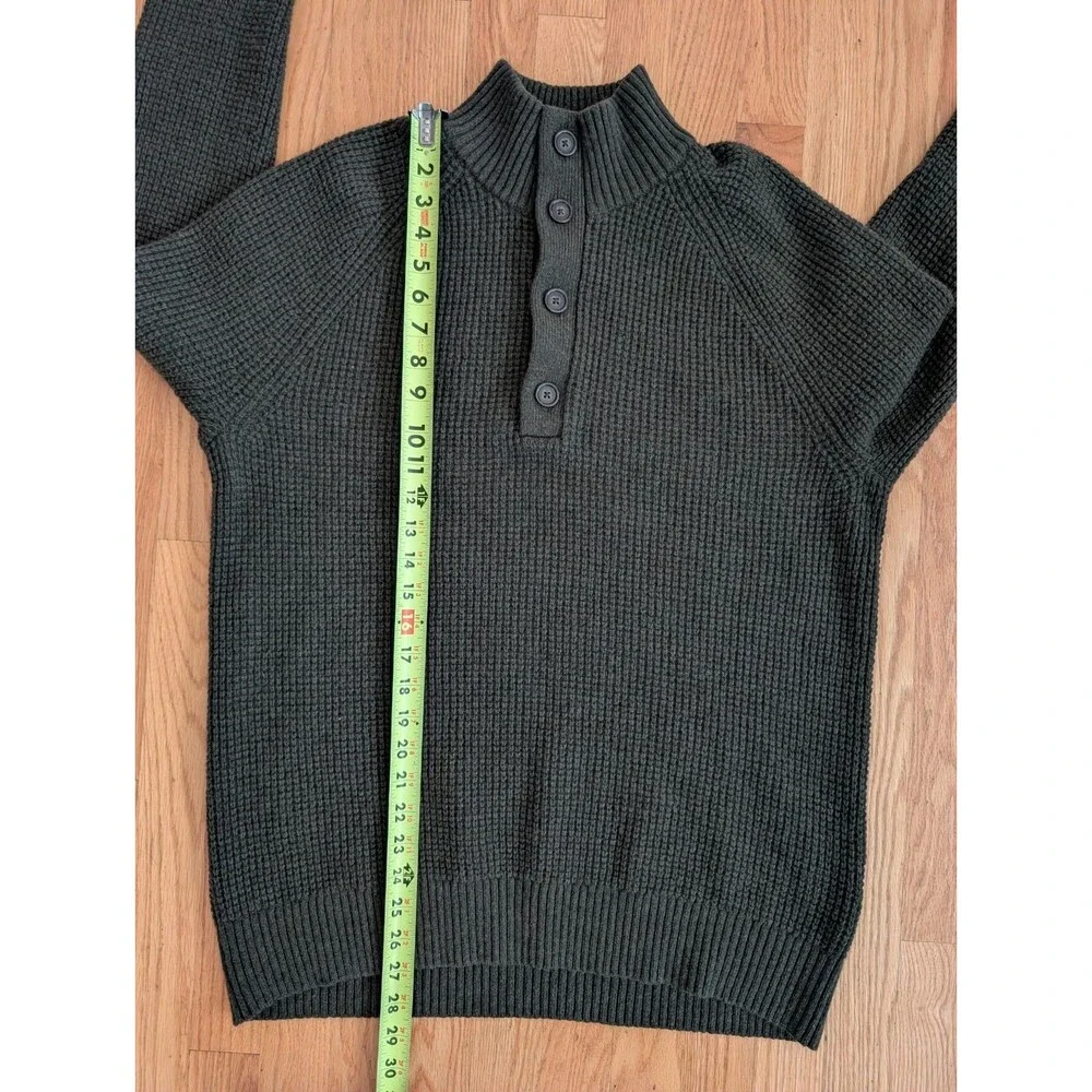 Banana Republic Sweater Mens L Italian Yarn Waffle Knit Wool Henley Dark Green